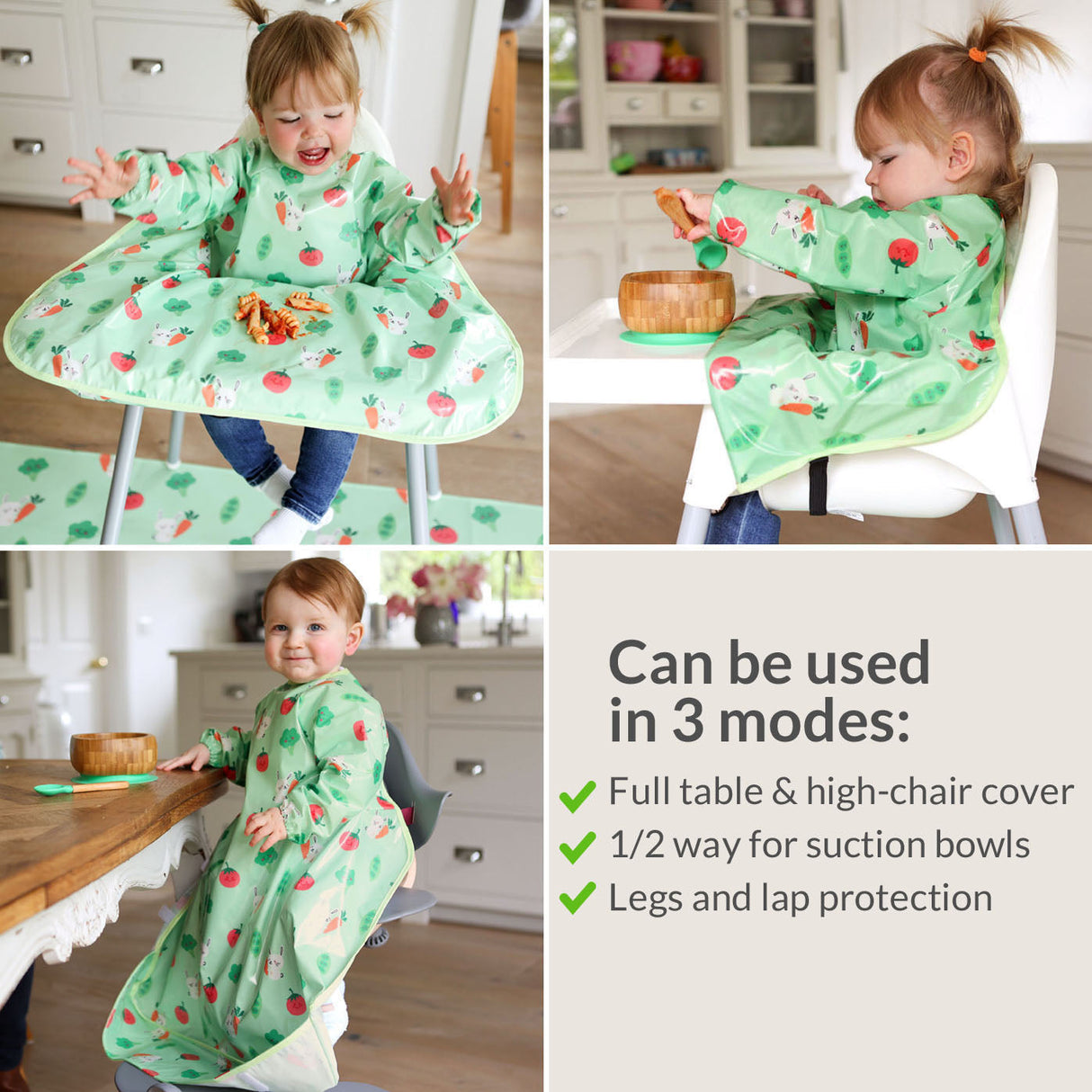 Wipeezee Coverall Bib - Green Bunny & Veg