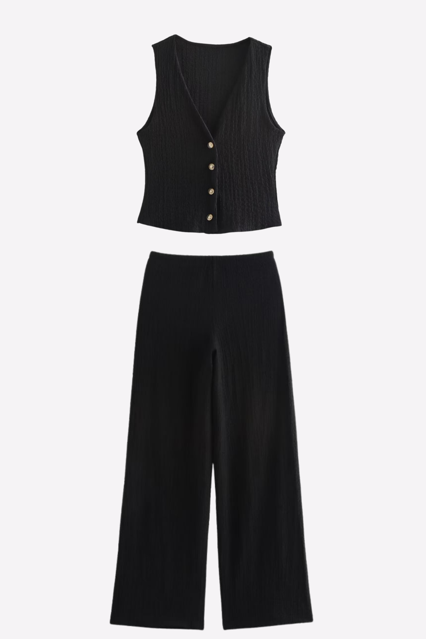 Women's Textured V-Neck Button-Up Waistcoat Co-ord Set