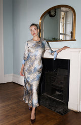 Dolly Fringe Sleeve Dress in Blue Print