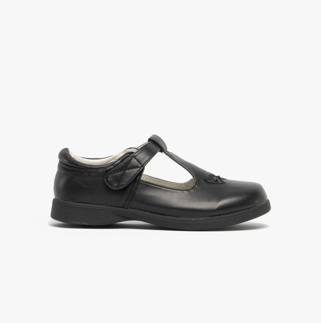 Boulevard Girls Touch Fasten T-Bar School Shoes Black Matt