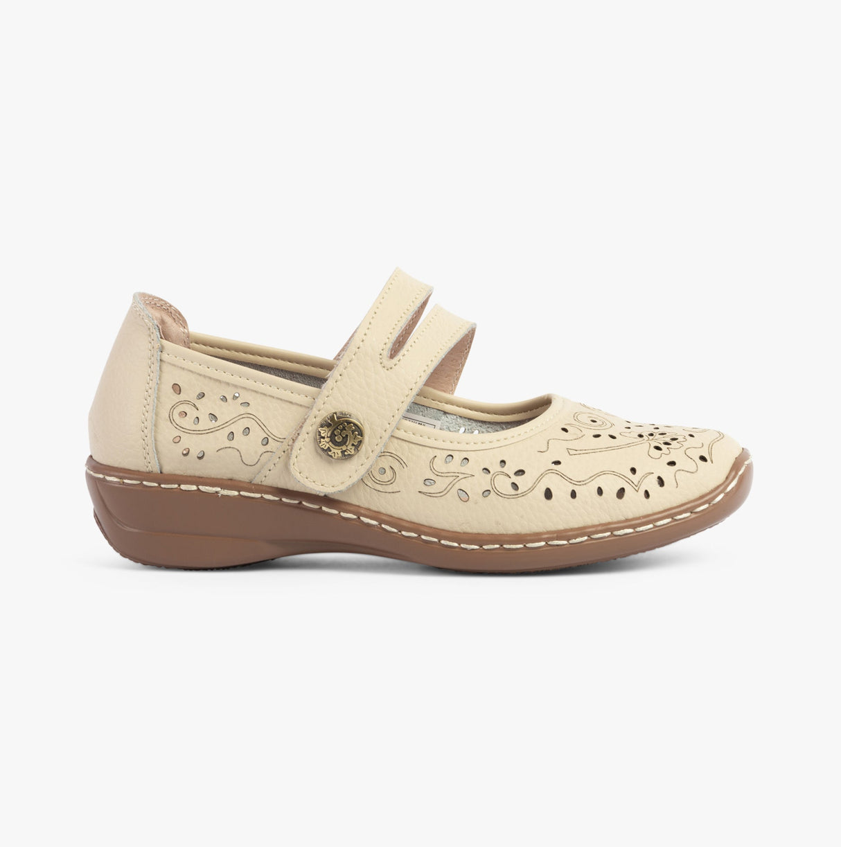 Boulevard CHARLOTTE Womens Leather Mary Jane Shoes Beige
