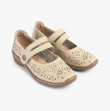 Boulevard CHARLOTTE Womens Leather Mary Jane Shoes Beige