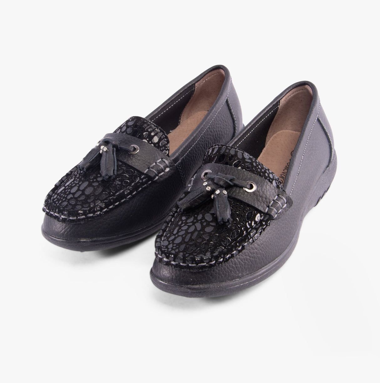 Boulevard PEBBLE Womens Action Leather Loafers Black