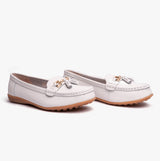 Boulevard CAMILLA Womens Leather Tassle Loafers White