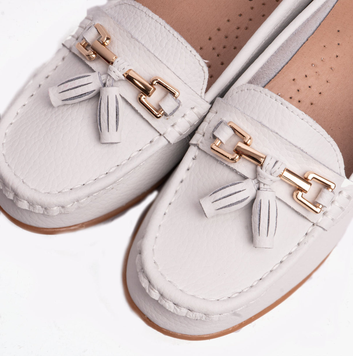 Boulevard CAMILLA Womens Leather Tassle Loafers White