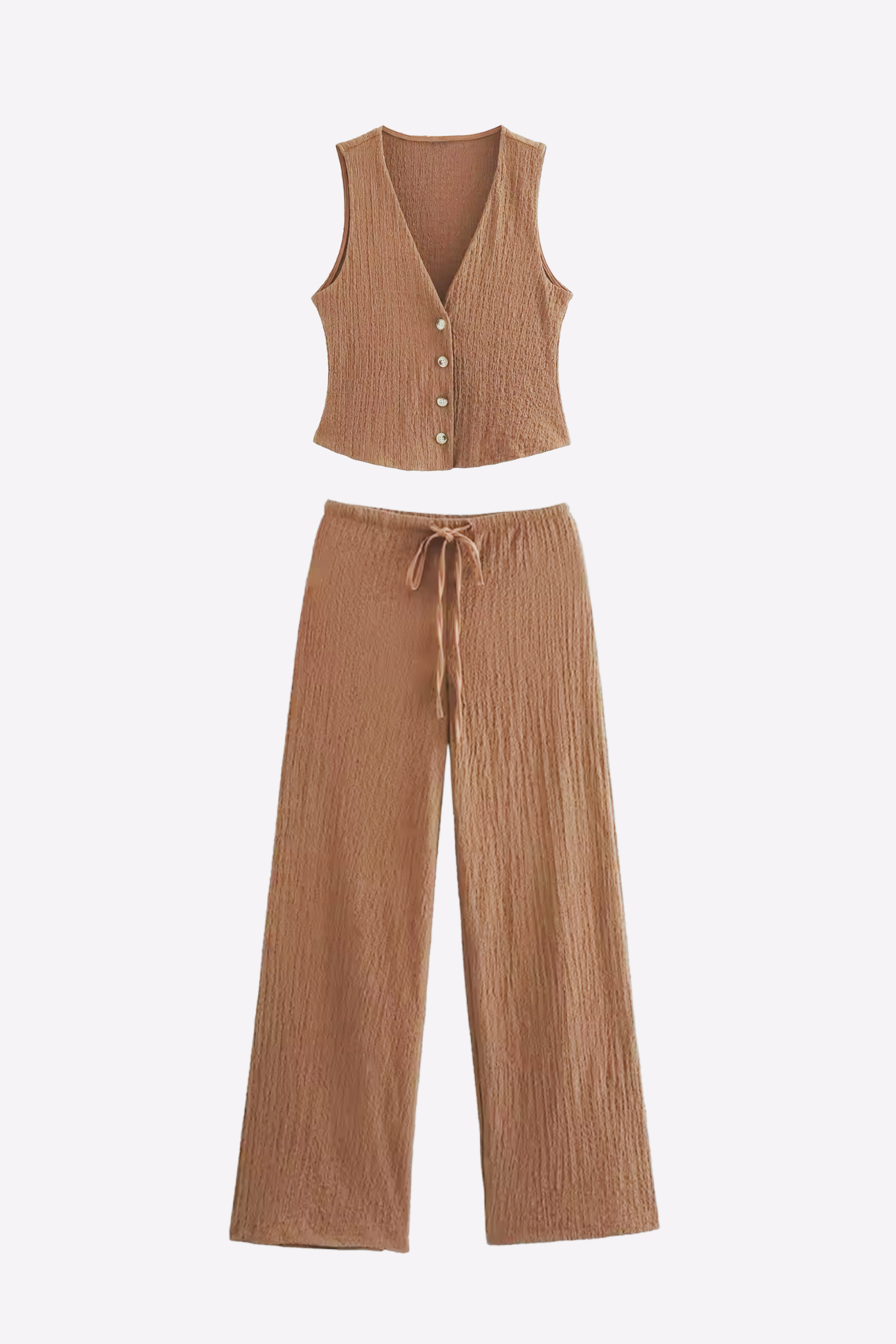 Women's Textured V-Neck Button-Up Waistcoat Co-ord Set