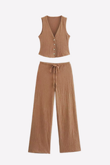 Women's Textured V-Neck Button-Up Waistcoat Co-ord Set