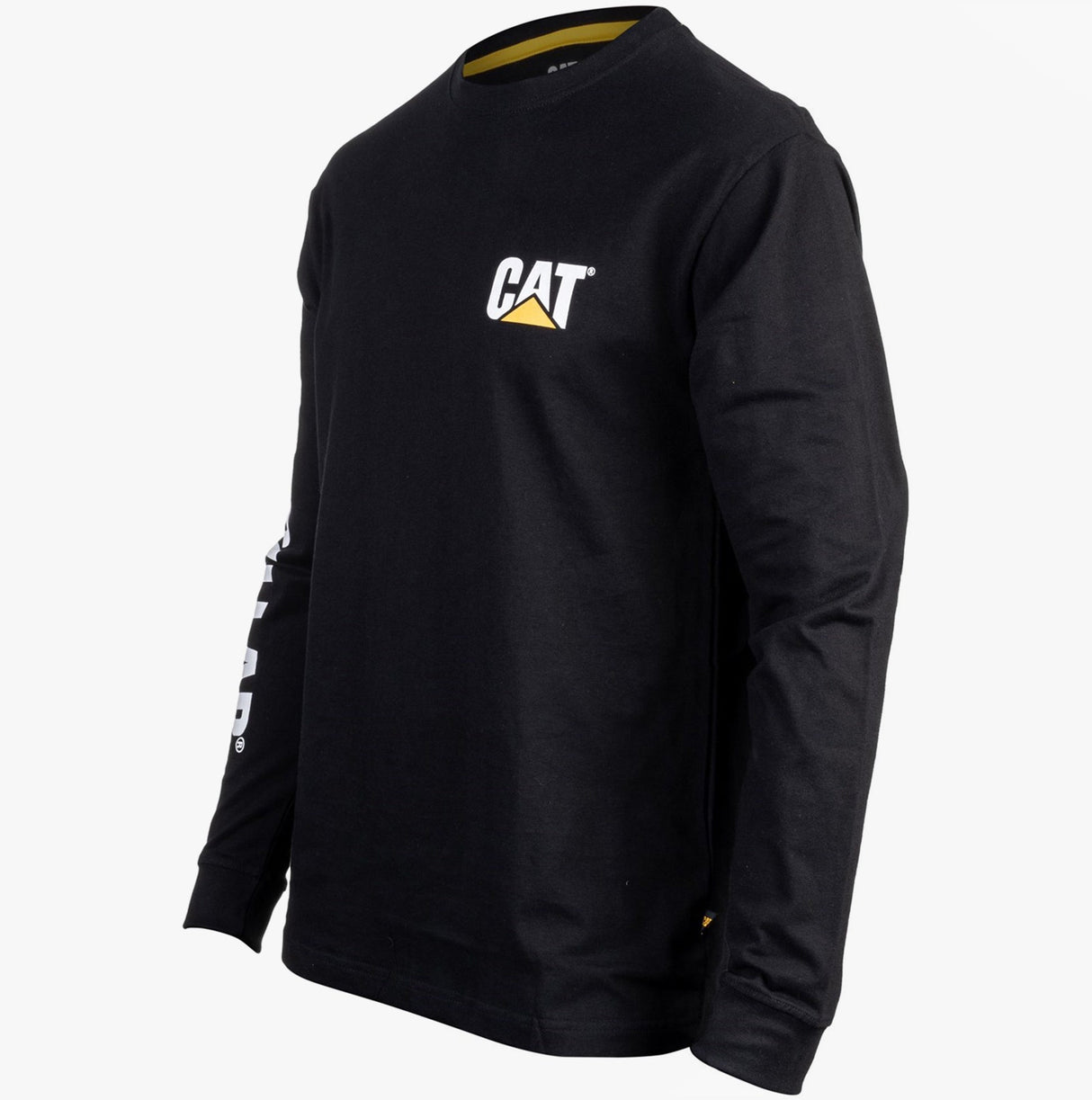 CAT TRADEMARK BANNER Mens Cotton Long Sleeve T-Shirt Black