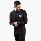 CAT TRADEMARK BANNER Mens Cotton Long Sleeve T-Shirt Black