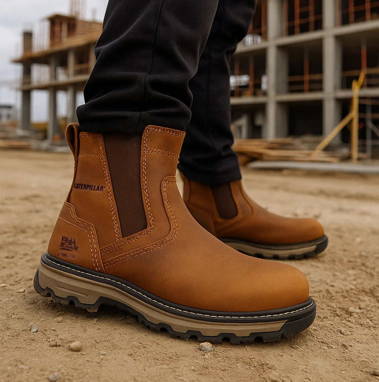 CAT PELTON Mens Dealer Safety Boots Beige