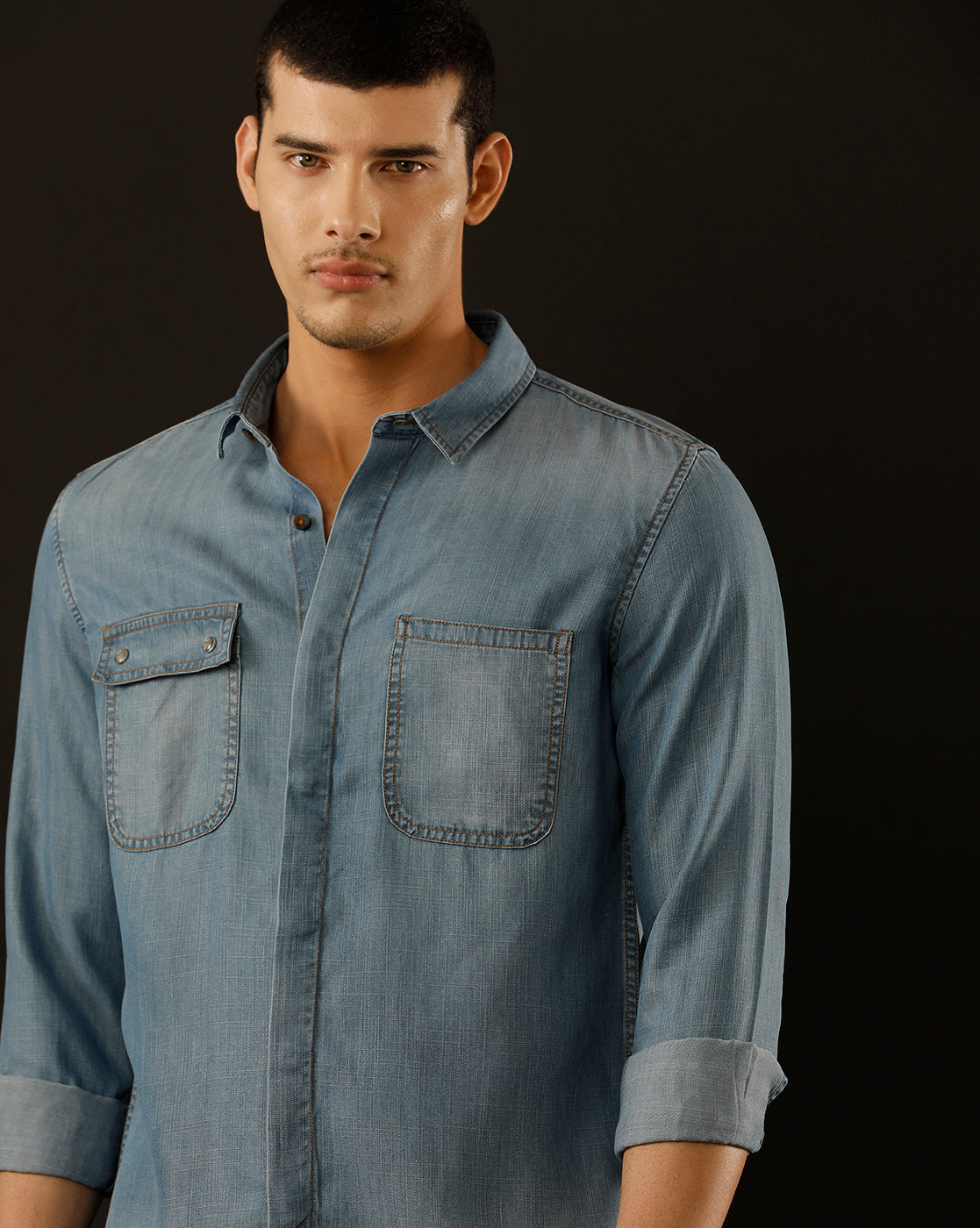 Men's Slim Fit Solid Denim Casual Shirt (COALA)