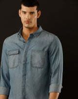 Men's Slim Fit Solid Denim Casual Shirt (COALA)