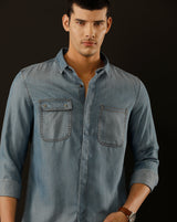 Men's Slim Fit Solid Denim Casual Shirt (COALA)