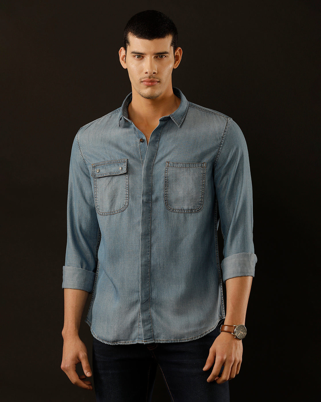 Men's Slim Fit Solid Denim Casual Shirt (COALA)