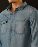 Men's Slim Fit Solid Denim Casual Shirt (COALA)