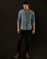Men's Slim Fit Solid Denim Casual Shirt (COALA)