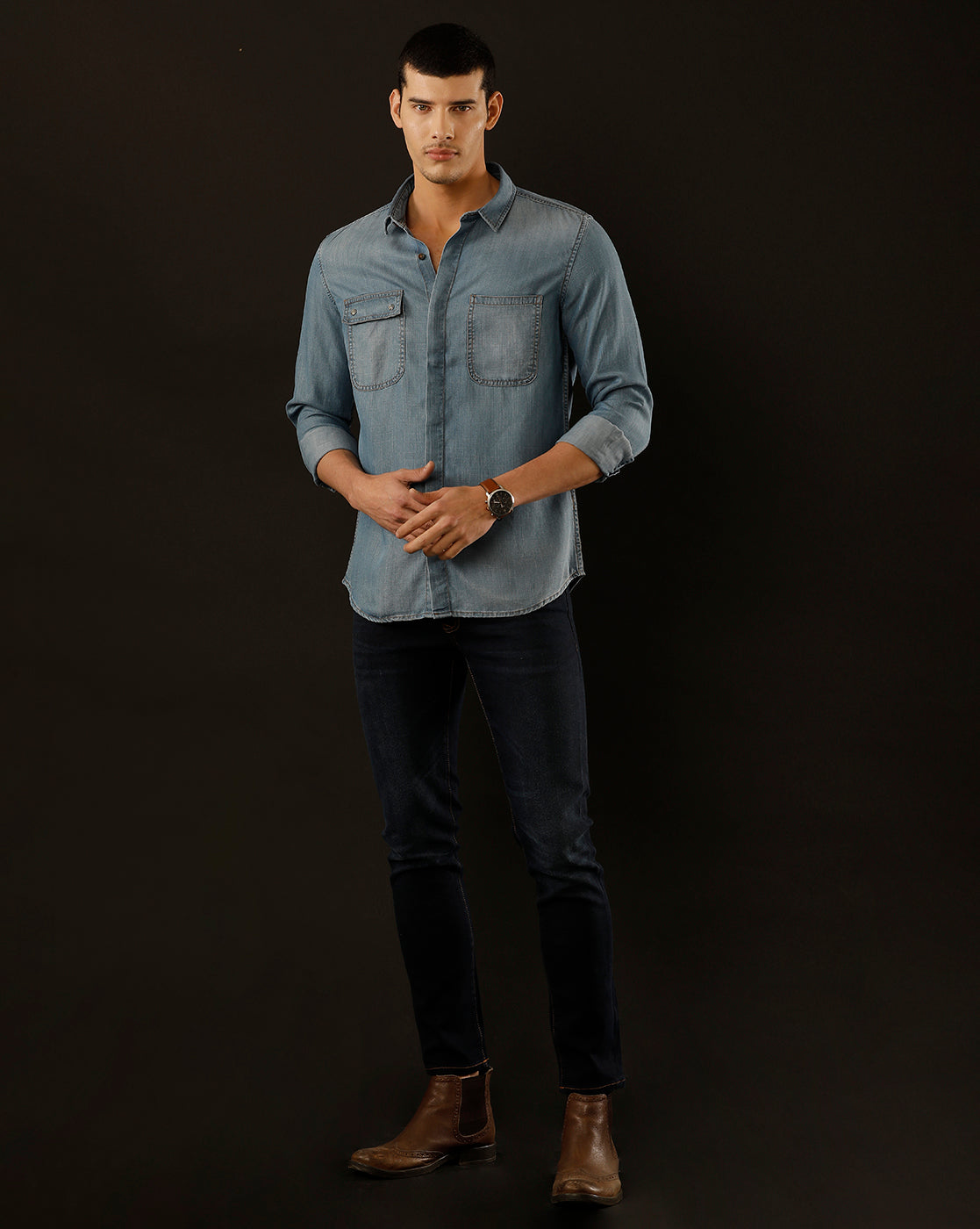 Men's Slim Fit Solid Denim Casual Shirt (COALA)