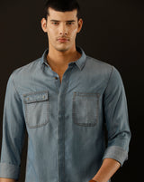 Men's Slim Fit Solid Denim Casual Shirt (COALA)