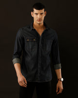 Men's Slim Fit Solid Denim Casual Shirt (COBRA)