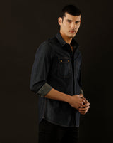 Men's Slim Fit Solid Denim Casual Shirt (COBRA)