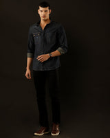 Men's Slim Fit Solid Denim Casual Shirt (COBRA)