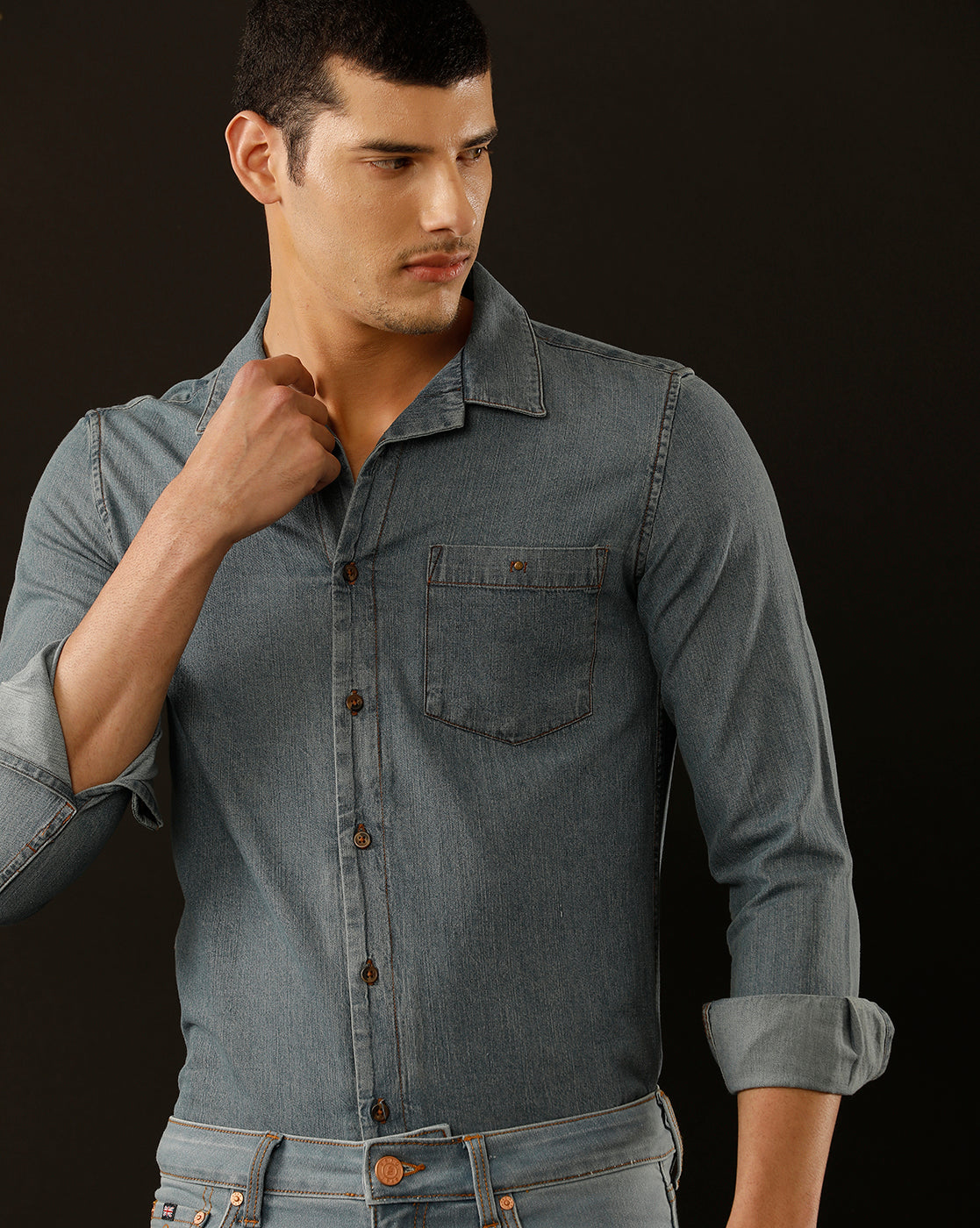 Men's Slim Fit Solid Denim Casual Shirt (CUDDS)