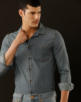 Men's Slim Fit Solid Denim Casual Shirt (CUDDS)