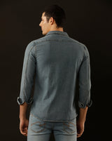 Men's Slim Fit Solid Denim Casual Shirt (CUDDS)