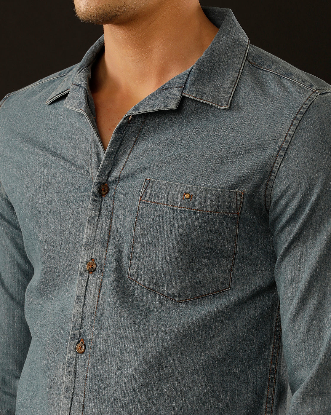 Men's Slim Fit Solid Denim Casual Shirt (CUDDS)
