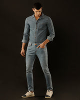Men's Slim Fit Solid Denim Casual Shirt (CUDDS)