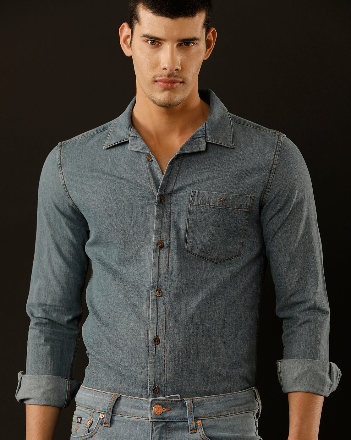 Men's Slim Fit Solid Denim Casual Shirt (CUDDS)