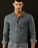 Men's Slim Fit Solid Denim Casual Shirt (CUDDS)