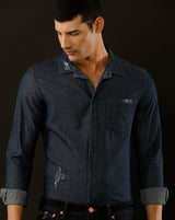 Men's Slim Fit Solid Denim Casual Shirt (CULEX)