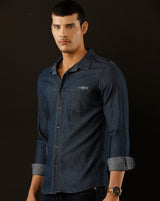 Men's Slim Fit Solid Denim Casual Shirt (CULEX)