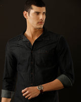 Men's Slim Fit Solid Denim Casual Shirt (CUPPS)