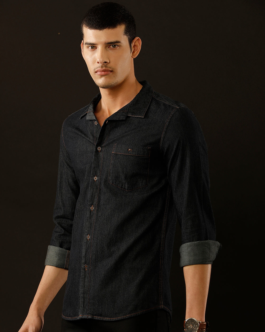 Men's Slim Fit Solid Denim Casual Shirt (CUPPS)