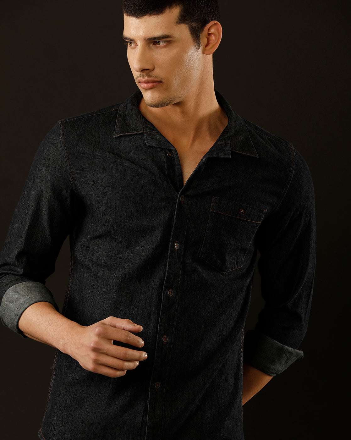 Men's Slim Fit Solid Denim Casual Shirt (CUPPS)