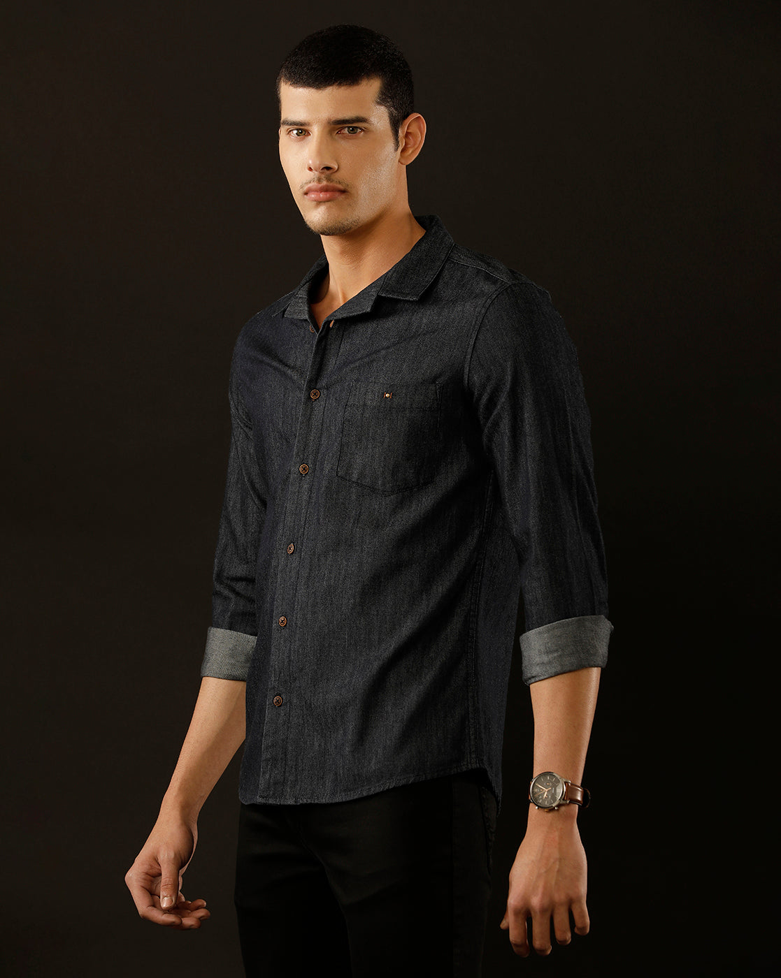 Men's Slim Fit Solid Denim Casual Shirt (CUSAN)