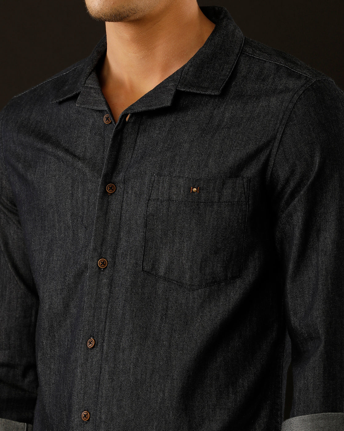 Men's Slim Fit Solid Denim Casual Shirt (CUSAN)
