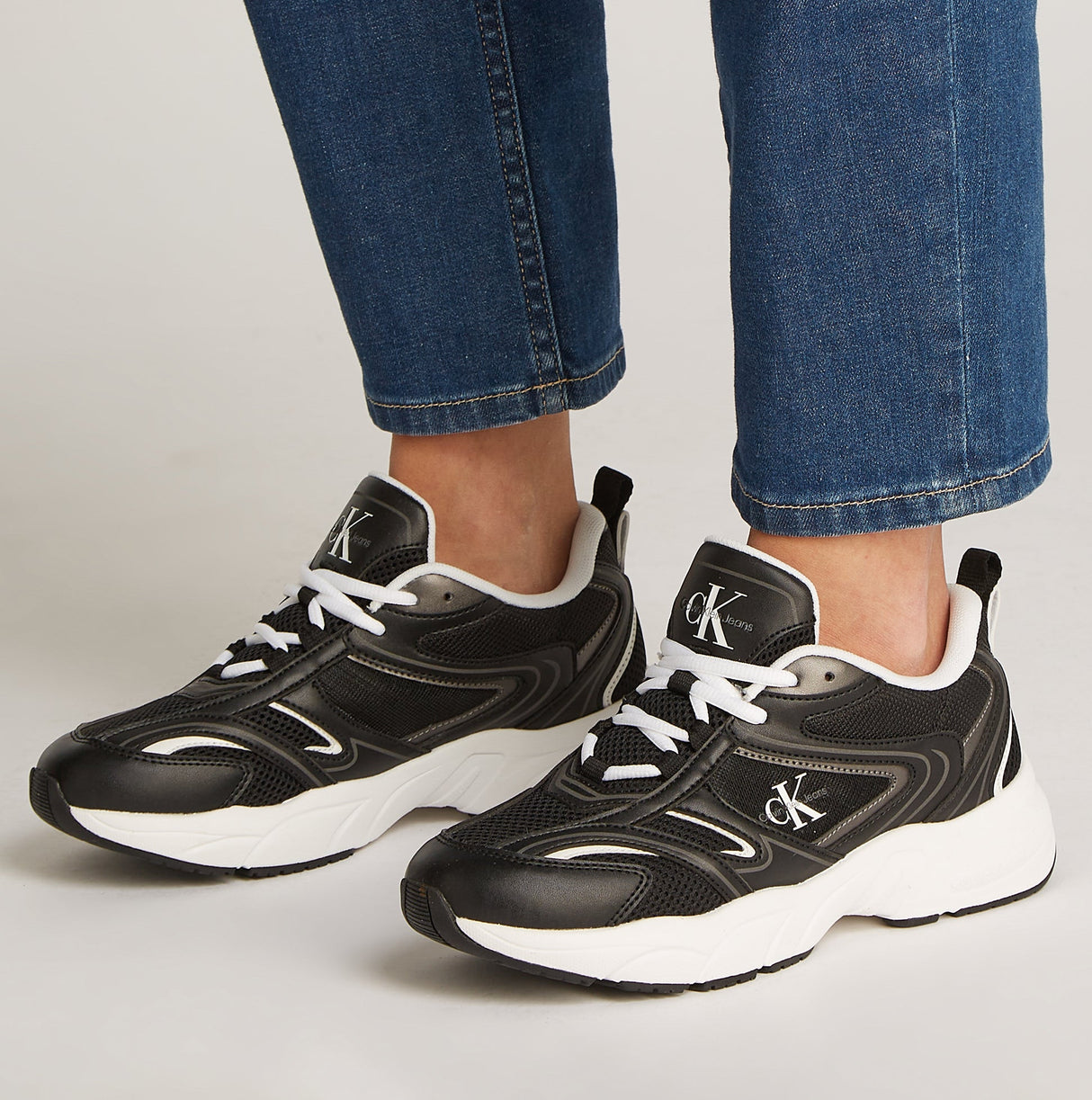 Calvin Klein RETRO TENNIS MESH Womens Trainers Black/Bright White