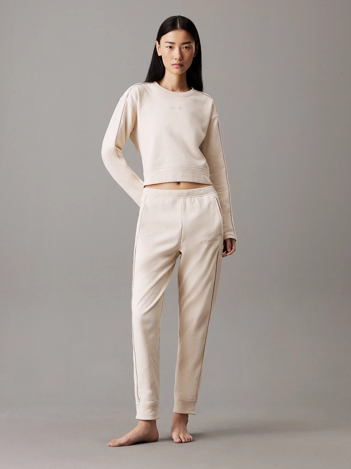 Calvin Klein COTTON FLEECE Womens Crew Pullover Sandshell