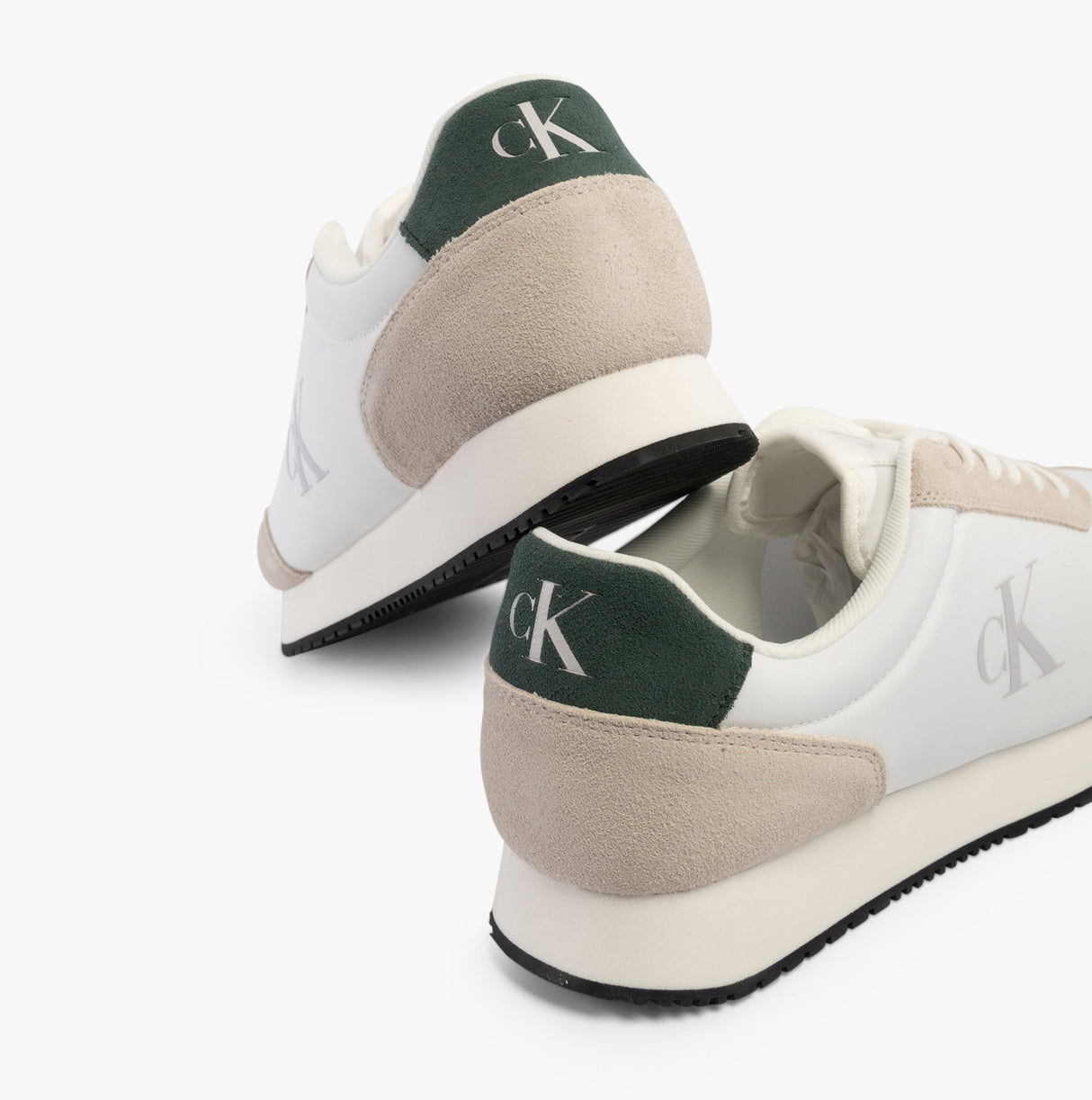 Calvin Klein RETRO RUNNER ICONIC Mens Trainers B White/ Ck Black/ Green Palm