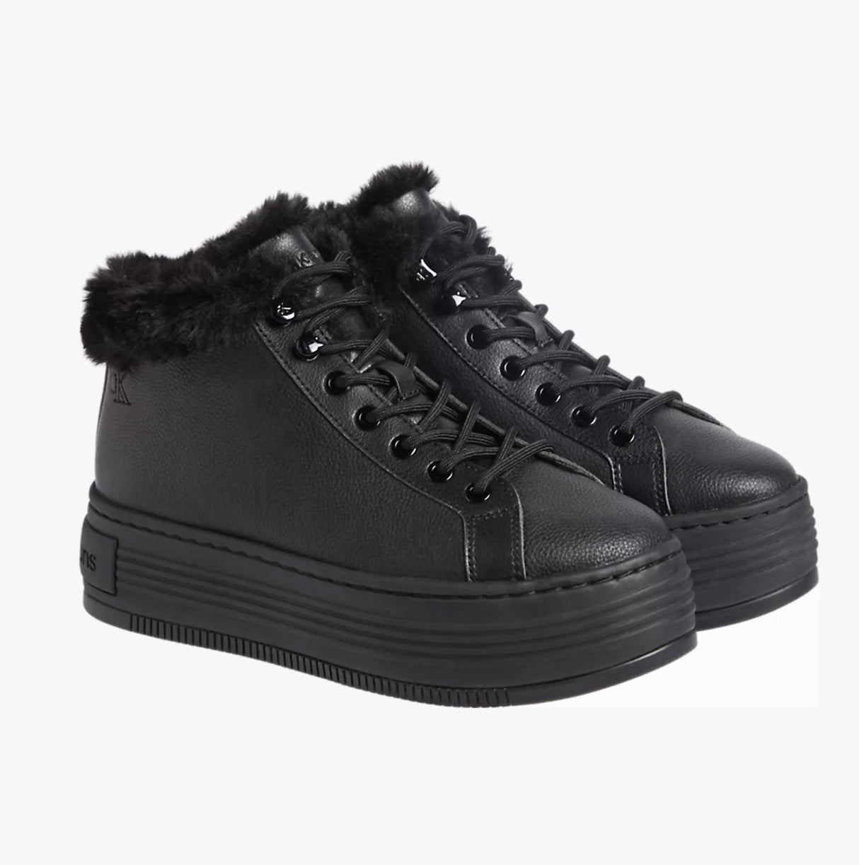 Calvin Klein BOLD PLATFORM LOW LACE UP Womens Trainers Triple Black