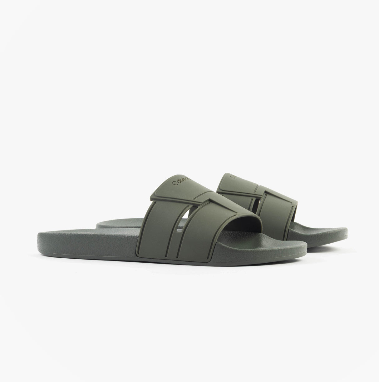 Calvin Klein POOL SLIDE DOUBLE T Mens Sliders Dark Olive