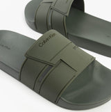 Calvin Klein POOL SLIDE DOUBLE T Mens Sliders Dark Olive