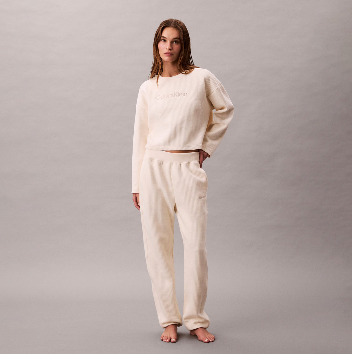 Calvin Klein LS QUILTED SWTSHIRT Womens Sweatshirts Ivory