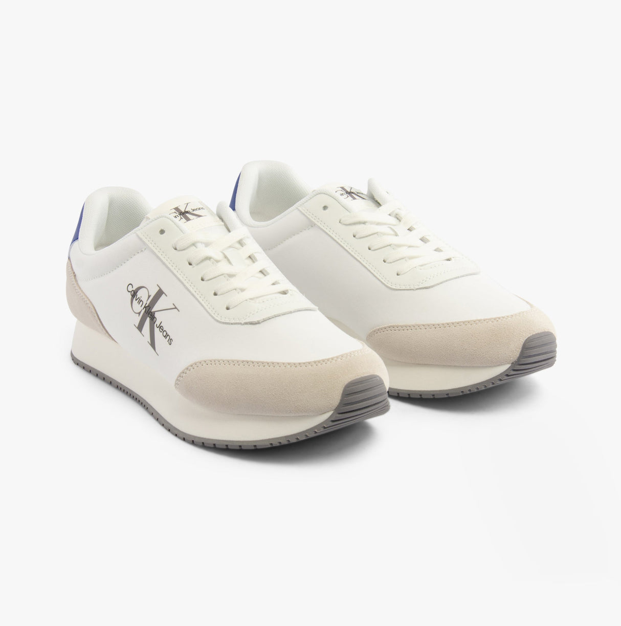 Calvin Klein RETRO RUNNER LOW MIX Mens Trainers Bright White/Sapphire Blue