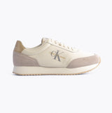 Calvin Klein RETRO RUNNER LOW MIX Mens Trainers Creamy White/Eggshell/Khaki