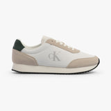 Calvin Klein RETRO RUNNER ICONIC Mens Trainers B White/ Ck Black/ Green Palm