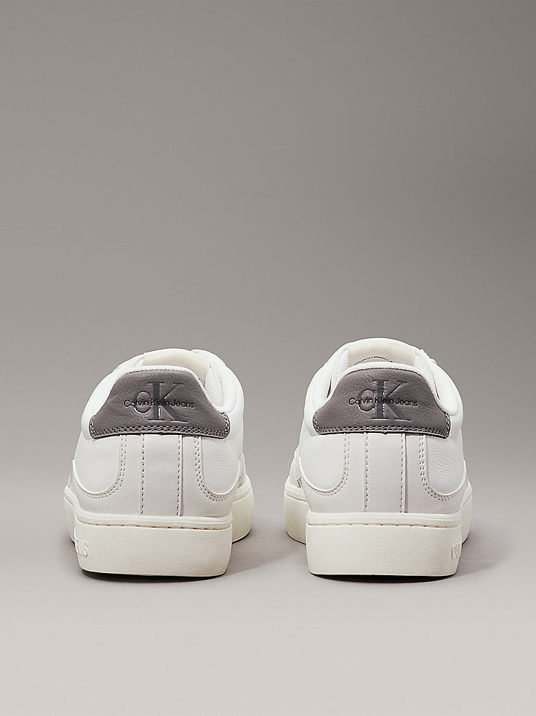 Calvin Klein CLASSIC CUP Mens Leather Trainers Bright White/Charcoal Grey